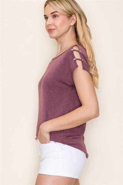 Aiden burgundy cut out sleeve top small to xl