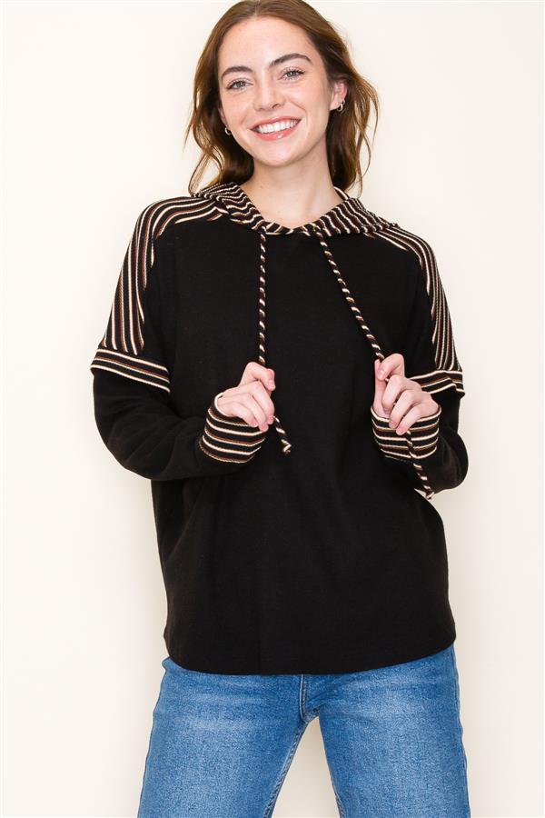 Tori multi striped black hoodie small to large