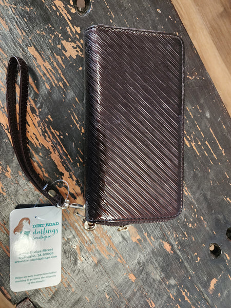 Brown Metallic double zip wallet