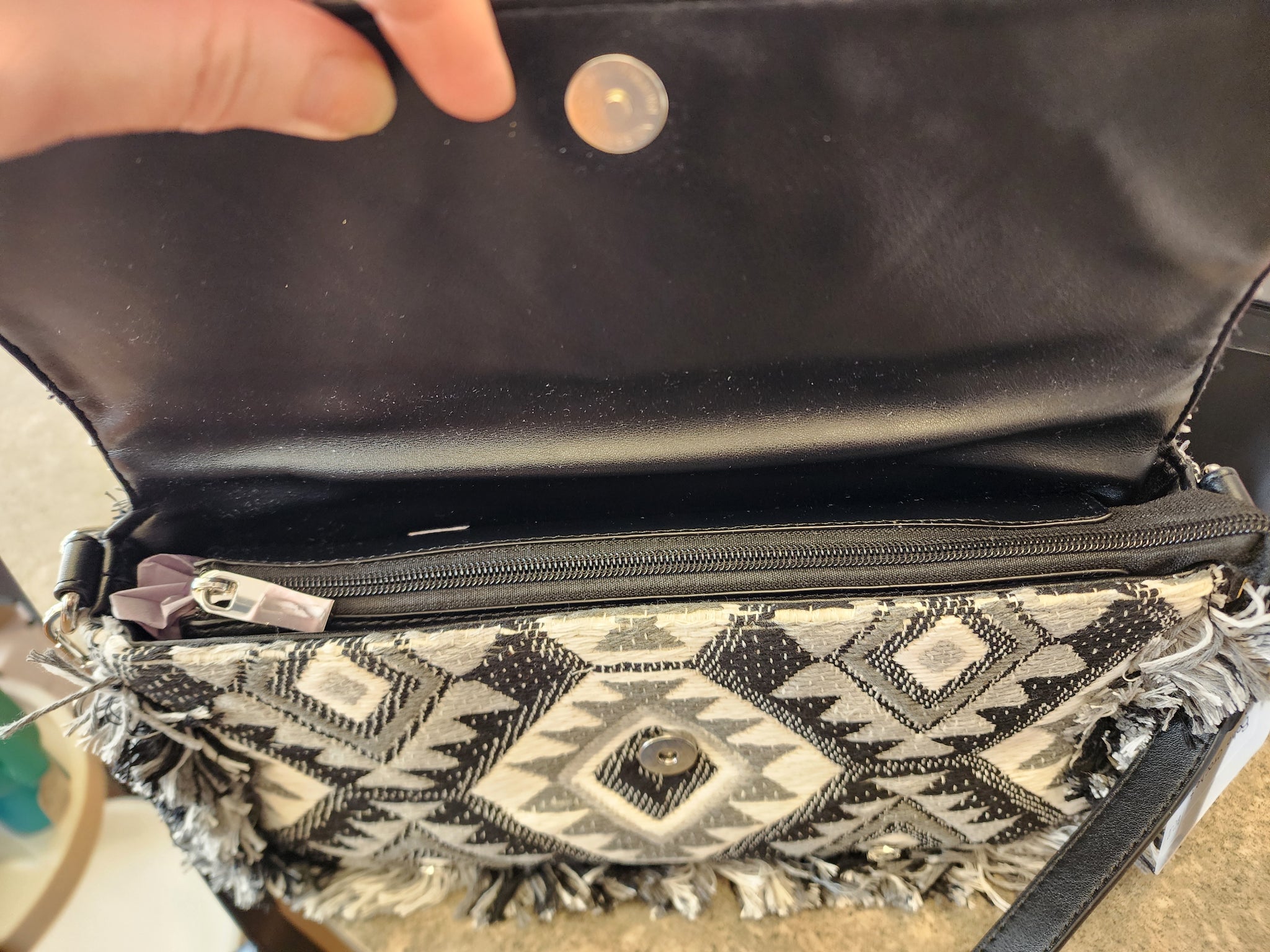 Boho Embroidered fringe aztec print bag