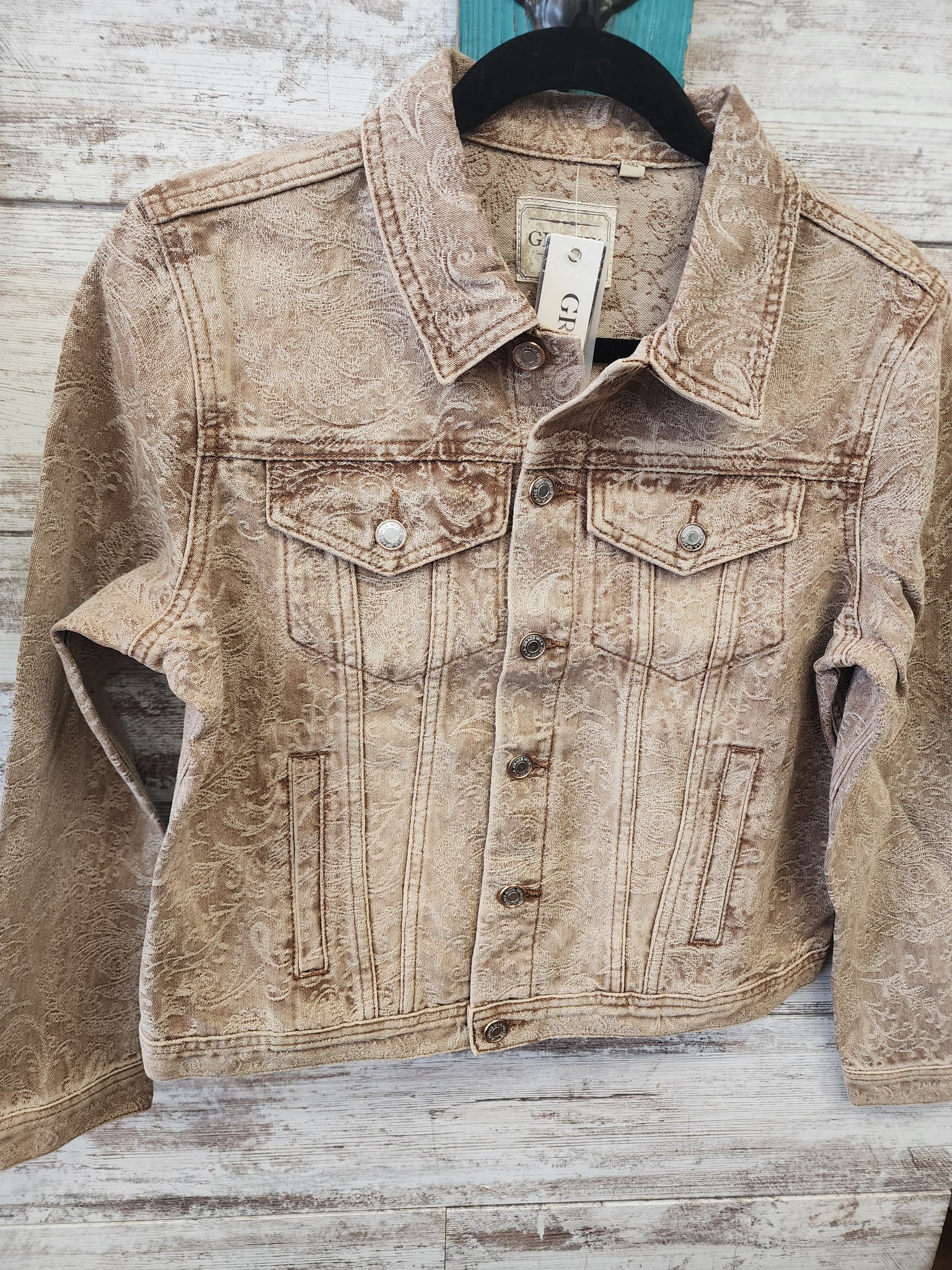 Grace tan Jacquard Jacket Small to XL
