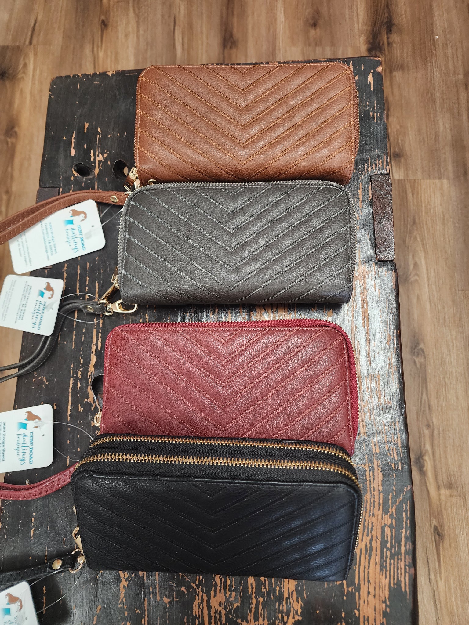 Quilted stitch double zip wallets