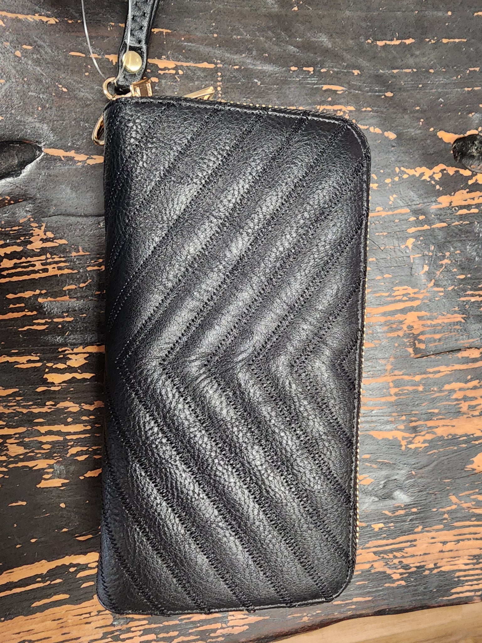 Quilted stitch double zip wallets