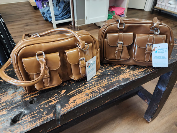 Brown patent satchel