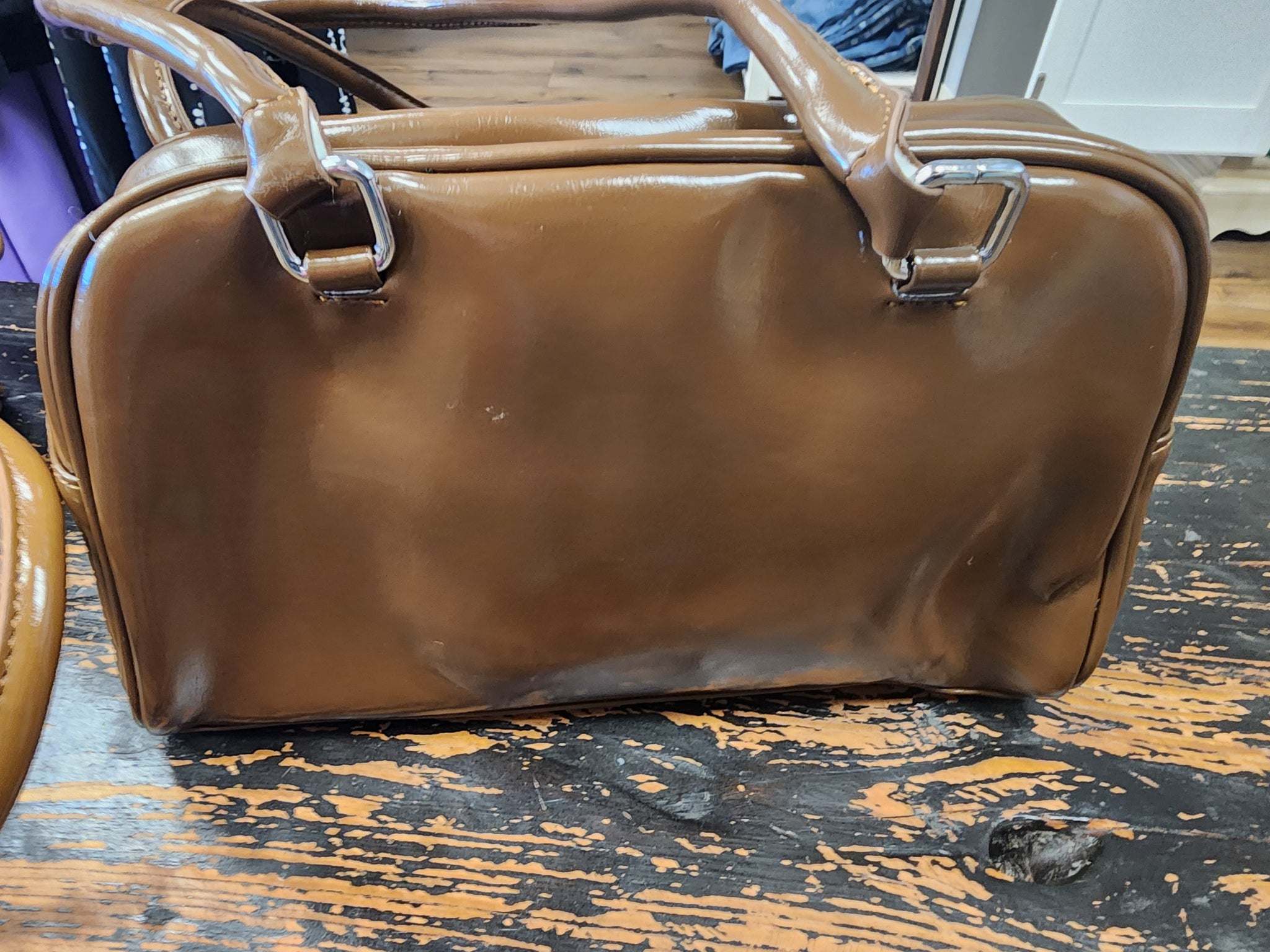 Brown patent satchel