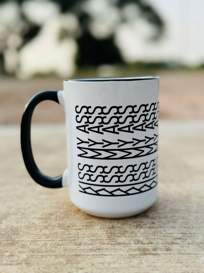 Tire track hidden message mugs