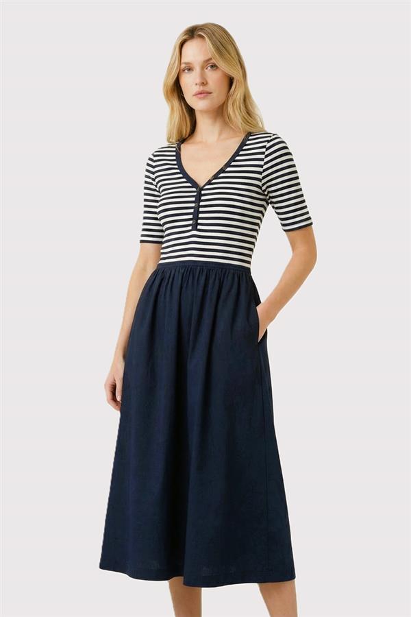 Kathrine navy stripe midi dress small to XL