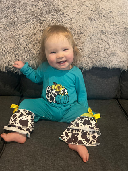 Tilly cow print pumpkin romper