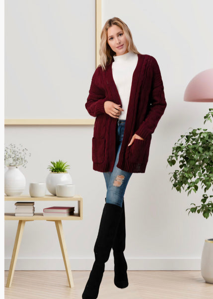 Darla Wine chunky cable sweater small to large