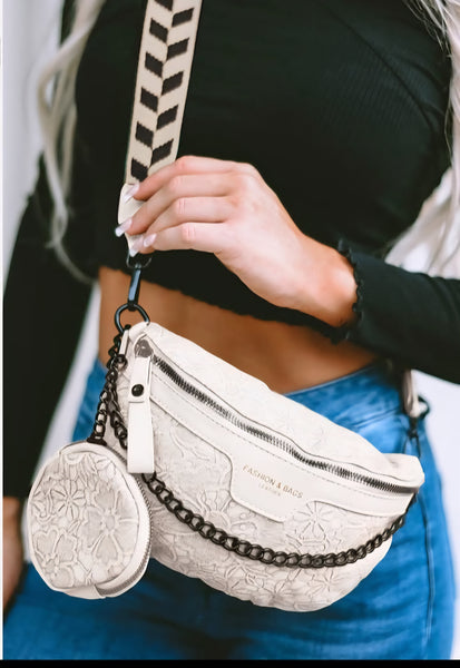 White tooled leather crossbody