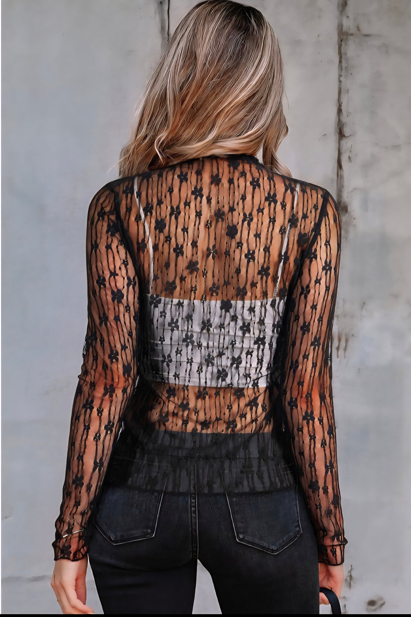 Shania black floral mesh top small to xl