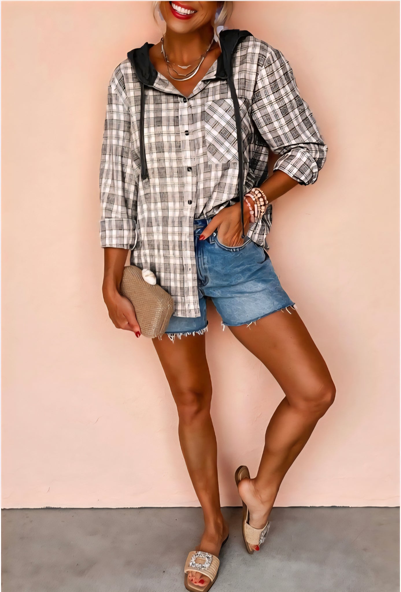 Pilar plaid hoodie top small to xl