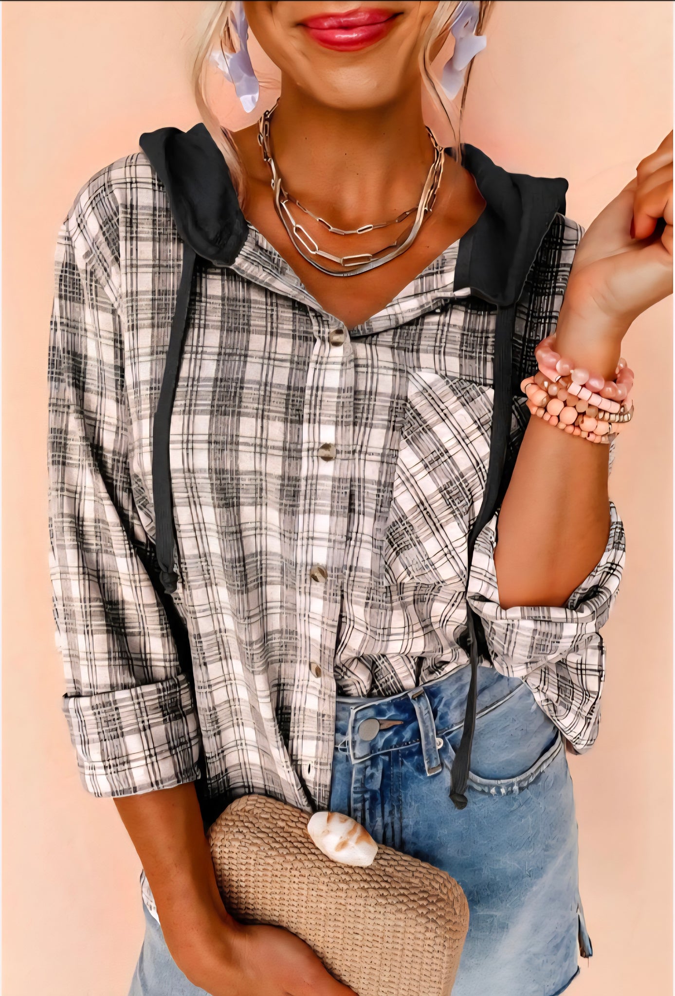 Pilar plaid hoodie top small to xl