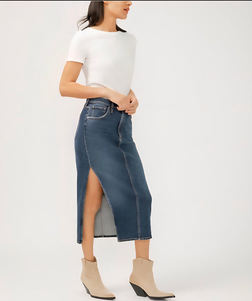 Denim midi skirt