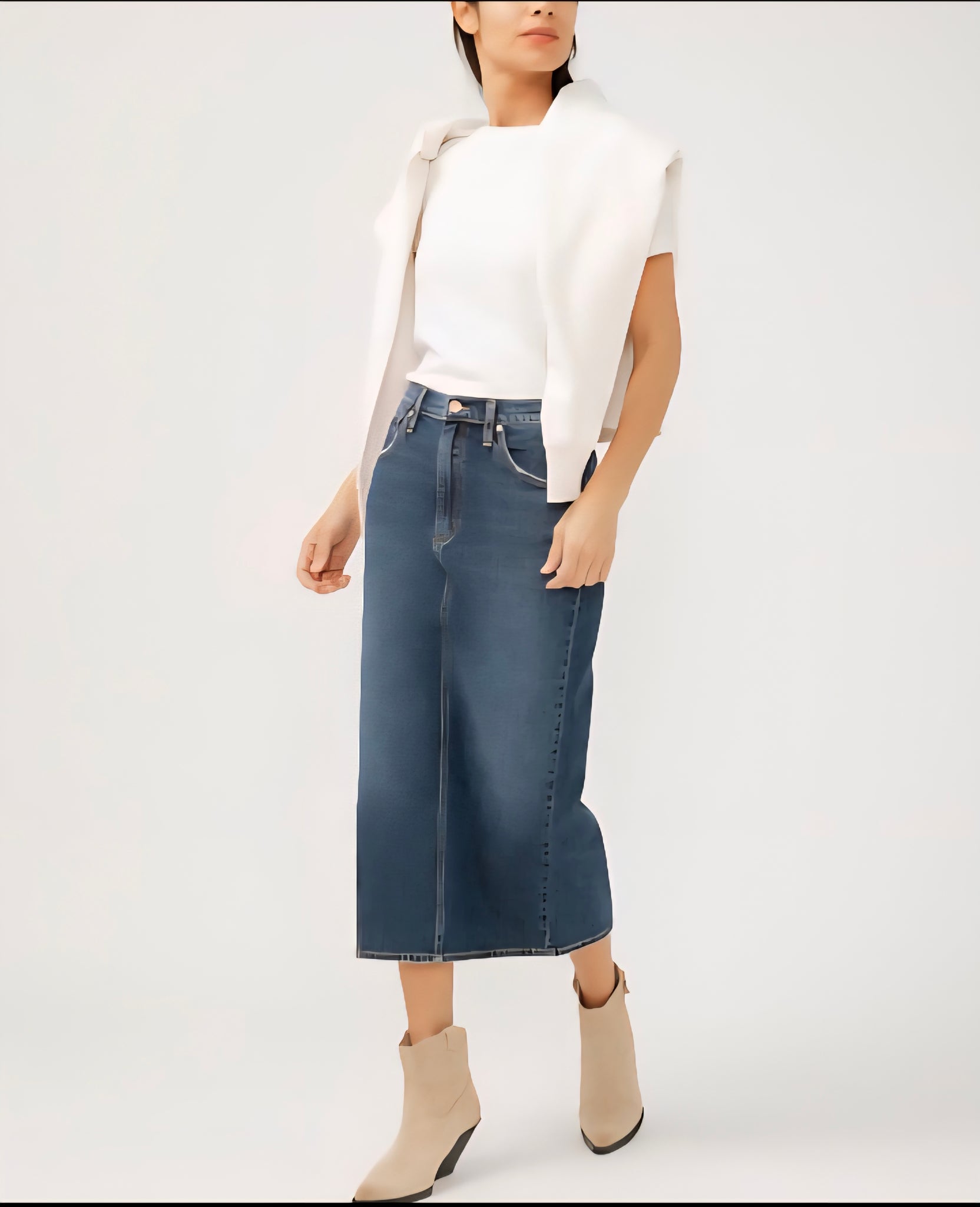 Denim midi skirt
