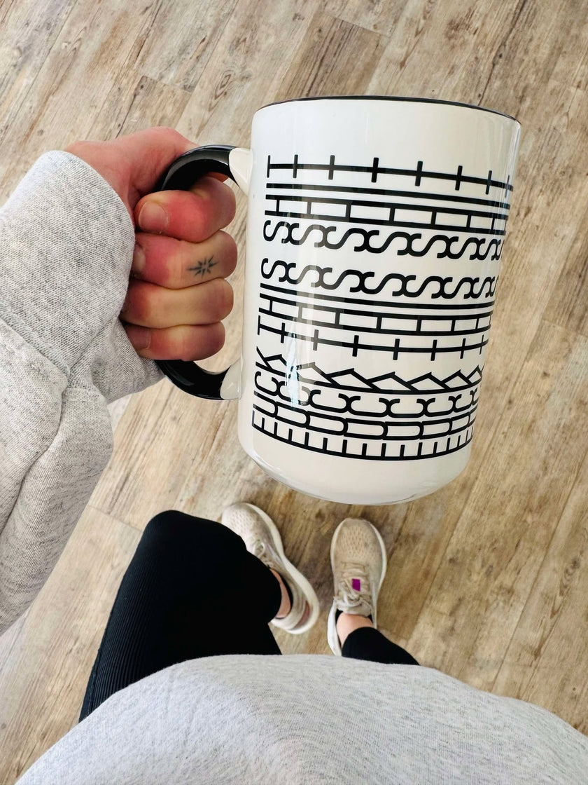 Tire track hidden message mugs