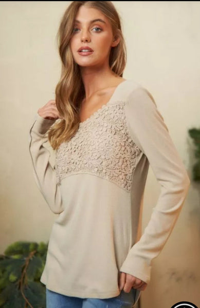 Plus Joey various crochet lace ribbed top